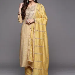 KALINI Women Ethnic Motifs Embroidered Regular Gotta Patti Kurta with Trousers & With Dupatta image 1