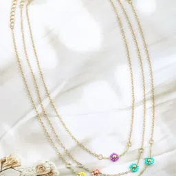 Rubans 18K Gold Plated Multicolor Flower Charm Layered Necklace with Delicate Chain Design image 2