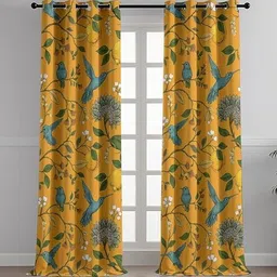 BFAM Yellow & Green Floral Thermal Insulated 2 Pieces Door Black Out Eyelet Curtains image 3