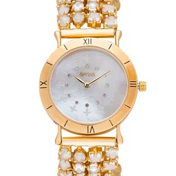 SPRIHA Handcrafted Timepieces Women White & Gold-Toned Analogue Watch SEGS27PG image 1