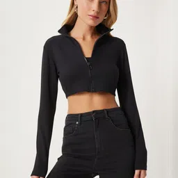 Happiness istanbul Stand Collar Crop Sporty Jacket-picture-14