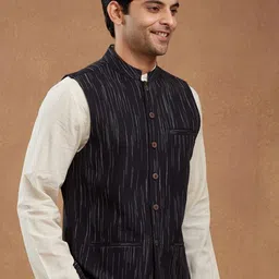 Fabindia Woven Design Cotton Mandarin Collar Nehru Jacket image 3