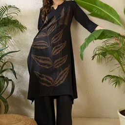 Indo Era Ethnic Motifs Embroidered Notch Neck Thread Work Pure Cotton Kurta With Palazzos-picture-25