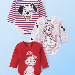 Babyhug Disney Interlock Knit Full Sleeves Onesies with Striped & 101 Dalmatians Print Pack of 3 - Red & White-picture-25