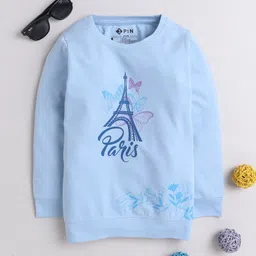 3PIN Full Sleeves Paris Text Printed Tee - Sky-picture-24
