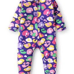 Babyhug Cotton Knit Full Sleeves Printed Footed Sleep Suit - Violet-picture-10