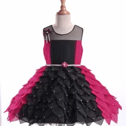 Enfance Sleeveless Floral Applique Stone Embellished Flared Dress - Black-picture-10