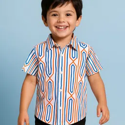 Babyhug Cotton Woven Half Sleeves Shirt WithAbstract Print - White-picture-15