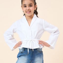 StyloBug Cotton Woven Full Sleeves Textured Top - White-picture-9