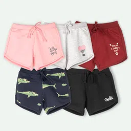 Ariel Cotton Knit Pack Of 5 Sharks & Typography Printed Shorts - Pink Grey Maroon Navy Blue & Black-picture-15