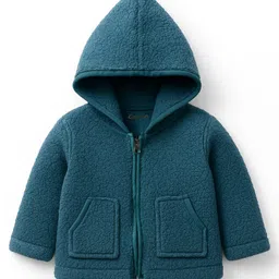 Kanvin Knit Full Sleeves Solid Color Hoodie With Kangaroo Pockets - Teal Blue-picture-12