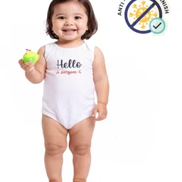 COCOON ORGANICS 100% Cotton Knit Sleeveless Hello Everyone Text Printed Anti Microbial Onesie - White-image-84