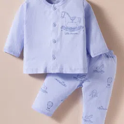 Zero Sinker Knit Full Sleeves Night Suit With Animal Print - Blue-picture-30