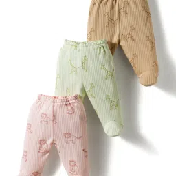 Zero Sinker Knit Bootie Leggings With Animal Print Pack of 3 - Light Pink Beige & Lime Green-picture-11