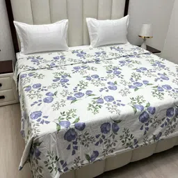 Pure Decor White & Blue Floral Microfiber AC Room 210 GSM Double Bed Comforter-image-91