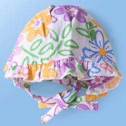 Babyoye 100% Organic Muslin Woven Cap Mitten & Booties Set with Floral Print White - Diameter 9.5 cm image 2