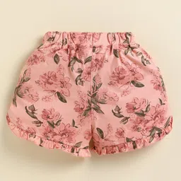 Biskid Cotton Knit Floral Printed Shorts - Peach image 3