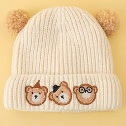 Babyoye Woollen Cap with Animal Patch Embroidery Peach - 12.5 cm Diameter image 2