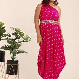 THE BLESSED WARDROBE Women Embellished One Shoulder Neck Sleeveless Maxi Fit & Flare Dress-picture-22