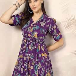 OTABU Ethnic Printed Fit & Flare Midi Dress with Belt image 3