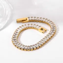 MEENAZ Stainless Steel Gold-Plated Cubic Zirconia Wraparound Bracelet-picture-58