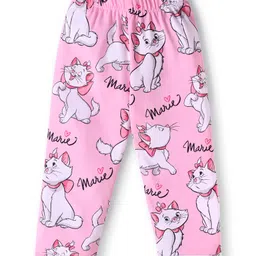 Babyhug Disney Single Jersey Half Sleeves Front Open Night Suit With Aristocats Print - Pink image 4
