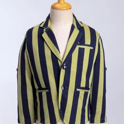 Rikidoos Full Sleeves Striped Blazer With Typography Printed Tee - Melange & Yellow image 4