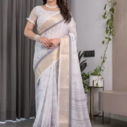 ALMAARI FASHION Ethnic Motifs Printed Pure Cotton Jamdani Saree And Unstitched Blouse-picture-14