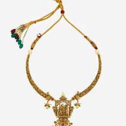 Kushal's Fashion Jewellery 92.5 Pure Silver Gold-Plated Artificial Stones Temple Necklace image 3