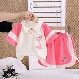 LULU & SKY Girls Pure Cotton Shirt Collar T-shirt With Shorts-picture-11