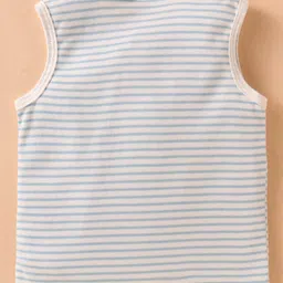 Ben Benny 100% Cotton Knit Sleeveless Front Open Jhablas with Bears Print & Stripes Pack of 3 - White & Navy Blue image 5