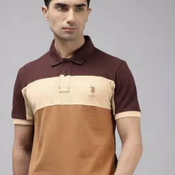 U.S. Polo Assn. Colourblocked Polo Collar Pure Cotton Slim Fit T-shirt-picture-50