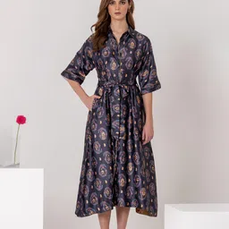 KALAMIR Women Midnight Medallion Shirt Dress-picture-38