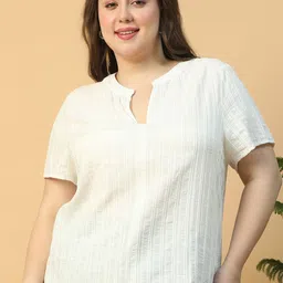 Oxolloxo Plus Size V-Neck Short Sleeve Cotton Top-image-82