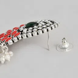justpeachy Oxidised Silver-Toned & Red Classic Drop Earrings image 3