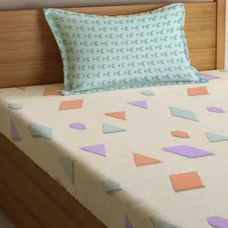 Myntra Elegant Homes Beige & Peach Geometric Printed 300TC Single Bedsheet Set 2.5m x 1.5m image 4