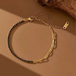 MYKI Stainless Steel Gold-Plated Crystals Studded Charm Bracelet image 3