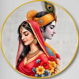 Livin'luxe Red & Yellow Radha Krishna Divine Couple Wall Art 16" x 16" image 3