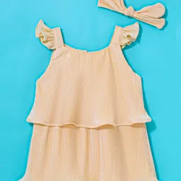 Little Kangaroos Woven Sleeveless Layered Party Top with Headband Frill & Textured Detailing - Beige-picture-21