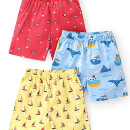 Babyhug Poplin Woven Boxers Football Whale & Boat Print Pack of 3 - Multicolour-image-0