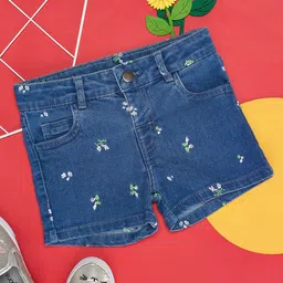 Pantaloons Junior Cotton Spandex Floral Embroidered Shorts - Dark Blue-picture-34
