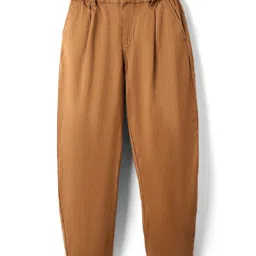 Primo Gino Cotton Lycra Woven Barrel Fit Solid Trouser - Tan-image-14