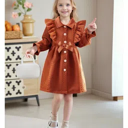 Mark & Mia Full Sleeves Winter Frock With Frill & Cable Knit Detailing - Brown-picture-29