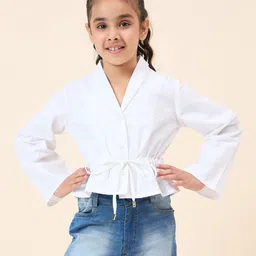 StyloBug Cotton Woven Full Sleeves Textured Top - White-picture-16