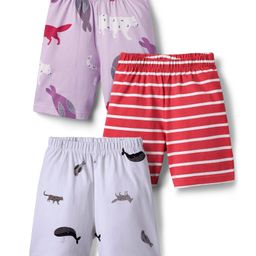 kookie kids india Kookie Kids Single Jersey Knit Stripes Animal & Sea Life Printed Shorts Pack Of 3 - Multi Colour-picture-21