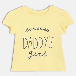MINI KLUB Cotton Knit Half Sleeves Forever Daddys Girl Text Printed Top - Yellow-picture-30