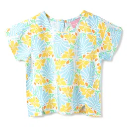 Tales & Stories Viscose Knit Half Sleeves Floral Printed Top - Sky Blue-picture-13