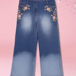 Cutecumber Denim Woven Floral Embroidered Jeans - Blue-picture-21