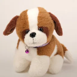 Dukiekooky Cute & Adorable Brown and White Dog with Purple Collar and Bell Plush Toy Soft Stuffed Animal ,Height 22 cm-picture-10