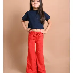 Lilpicks Couture Pack Of 2 Solid & Seamless Floral Printed Flared Pyjamas - Blue & Red image 4